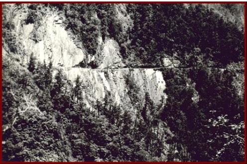 早年榮民在懸崖峭壁上開出的林道。